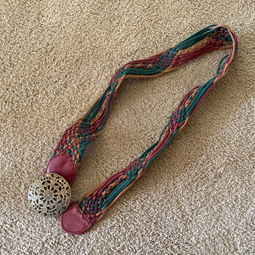 Hollister Colorful Woven Belt with Intricate Silver Buckle